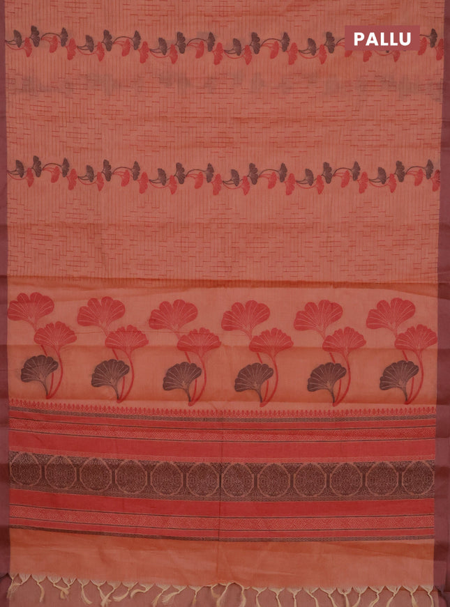Nithyam cotton saree peach shade with allover thread weaves and simple border