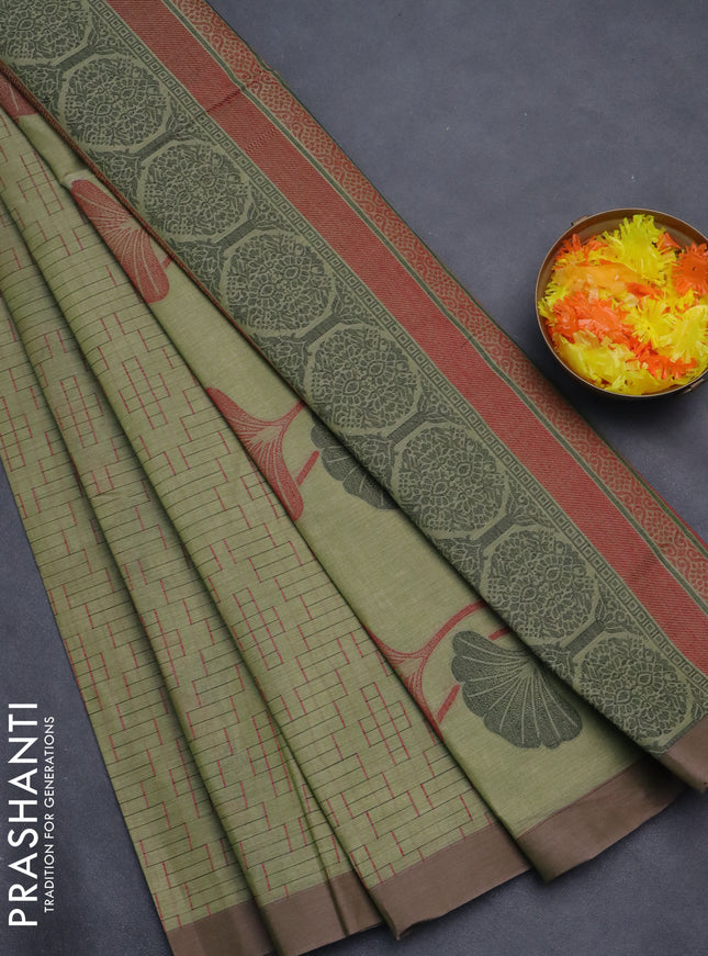 Nithyam cotton saree pastel green with allover thread weaves and simple border