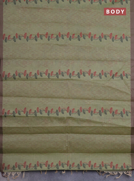 Nithyam cotton saree pastel green with allover thread weaves and simple border