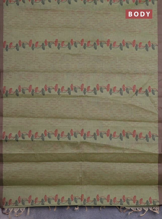 Nithyam cotton saree pastel green with allover thread weaves and simple border