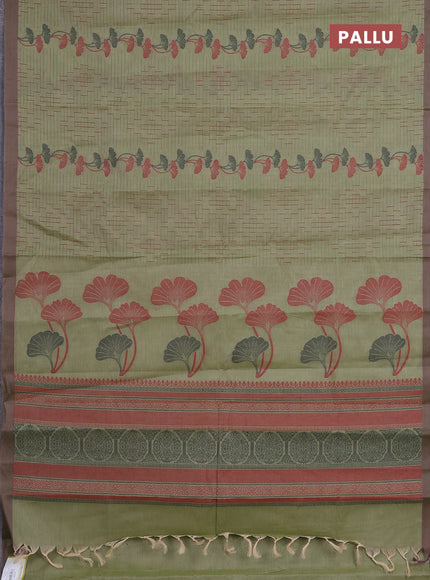 Nithyam cotton saree pastel green with allover thread weaves and simple border