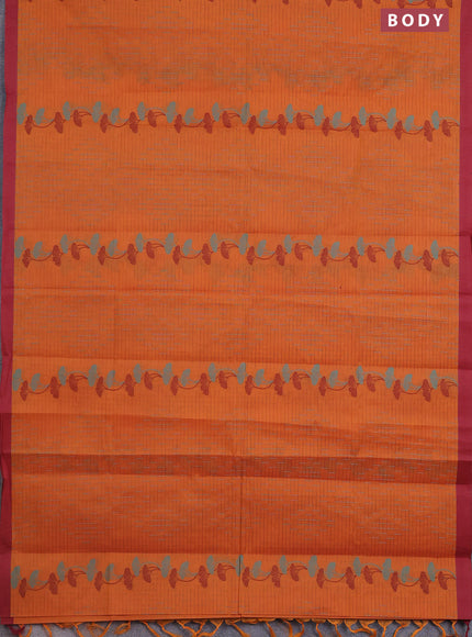 Nithyam cotton saree orange and maroon with allover thread weaves and simple border