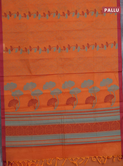 Nithyam cotton saree orange and maroon with allover thread weaves and simple border