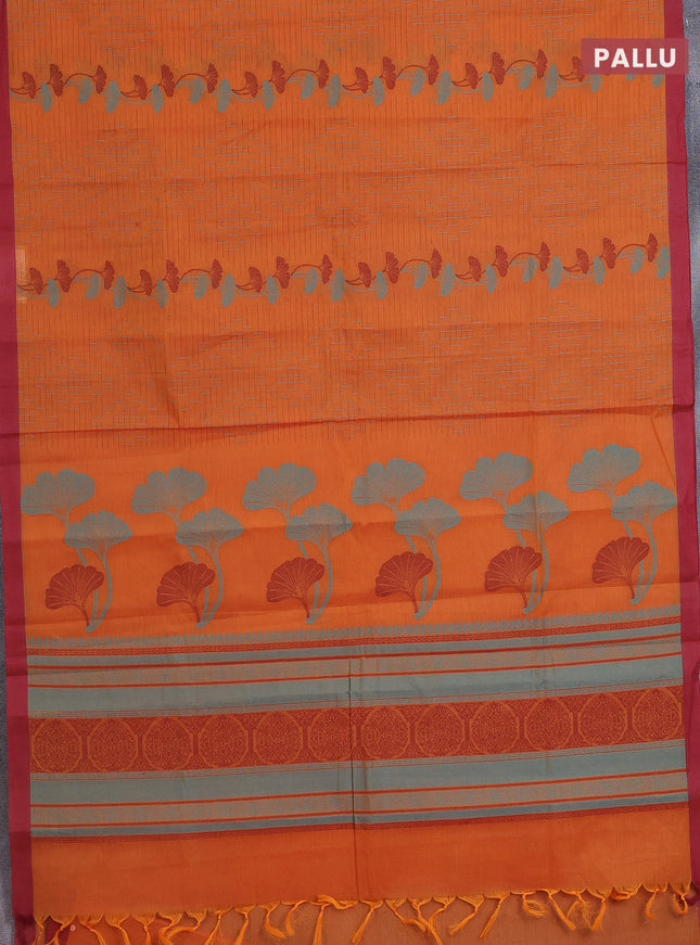 Nithyam cotton saree orange and maroon with allover thread weaves and simple border
