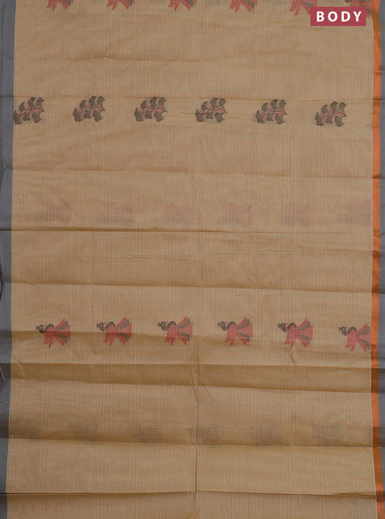 Nithyam cotton saree sandal and grey with allover thread weaves & buttas and simple border