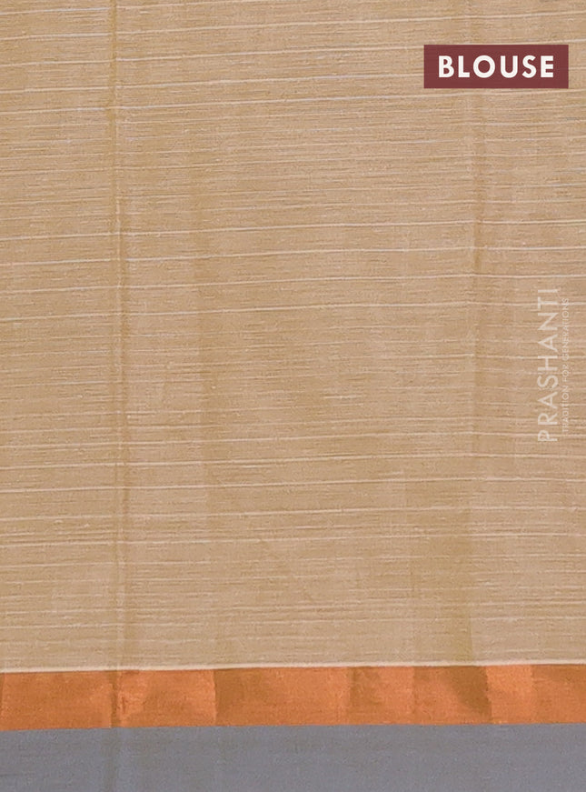 Nithyam cotton saree sandal and grey with allover thread weaves & buttas and simple border