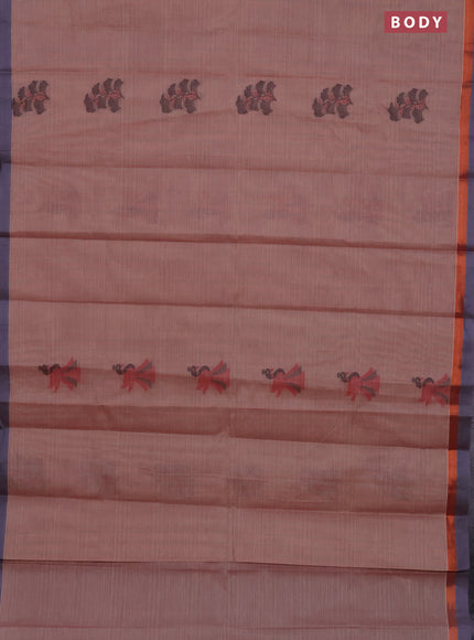 Nithyam cotton saree pastel brown and grey with allover thread weaves & buttas and simple border