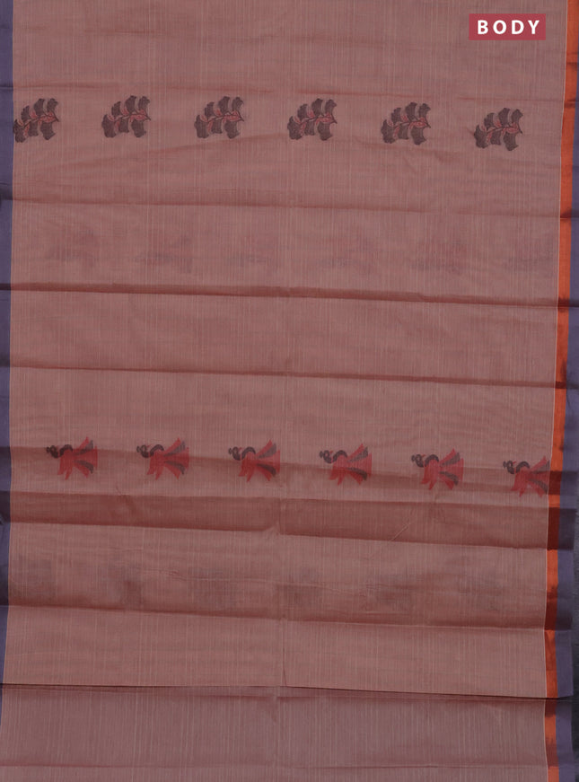 Nithyam cotton saree pastel brown and grey with allover thread weaves & buttas and simple border
