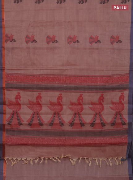 Nithyam cotton saree pastel brown and grey with allover thread weaves & buttas and simple border