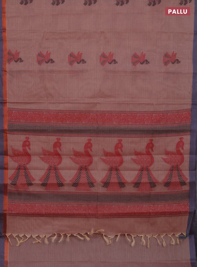 Nithyam cotton saree pastel brown and grey with allover thread weaves & buttas and simple border