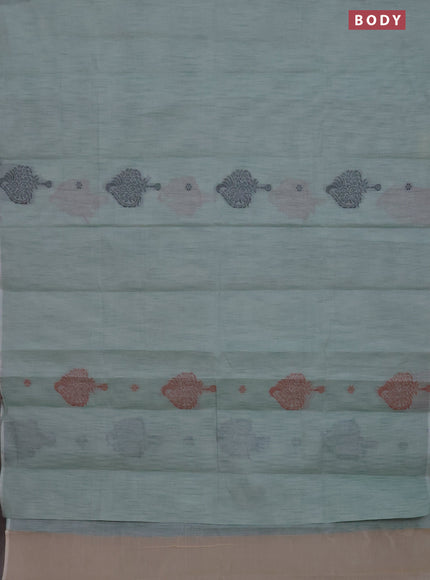 Nithyam cotton saree pastel green with thread woven buttas in borderless style