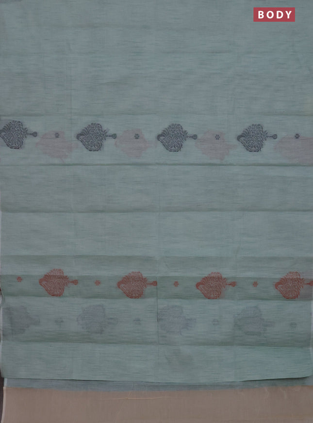 Nithyam cotton saree pastel green with thread woven buttas in borderless style