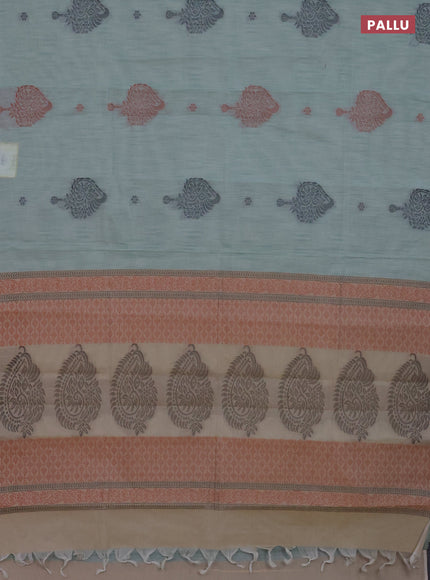 Nithyam cotton saree pastel green with thread woven buttas in borderless style