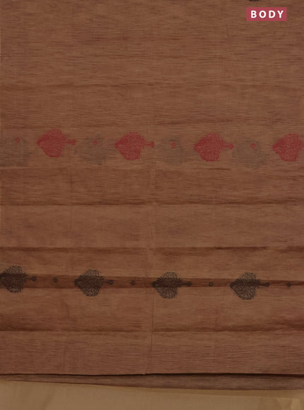 Nithyam cotton saree dark sandal and sandal with thread woven buttas in borderless style