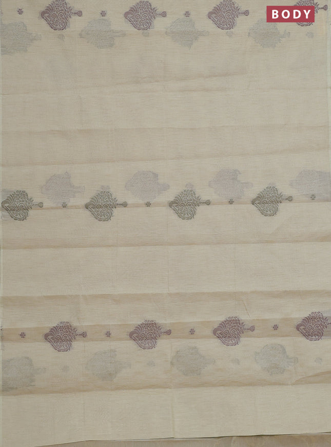 Nithyam cotton saree elaichi green with thread woven buttas in borderless style