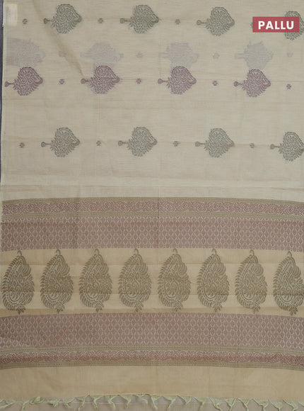 Nithyam cotton saree elaichi green with thread woven buttas in borderless style