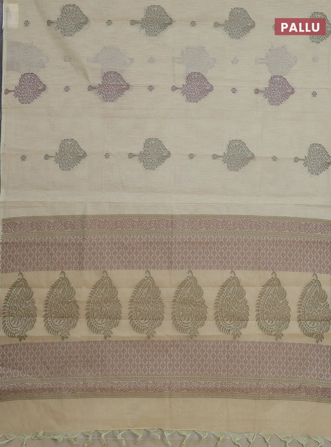 Nithyam cotton saree elaichi green with thread woven buttas in borderless style