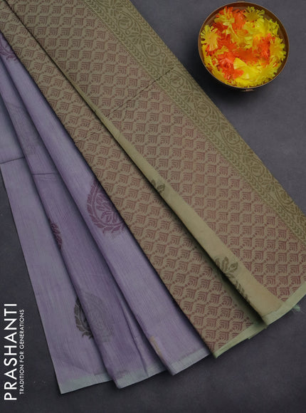 Nithyam cotton saree dual shade of lavender and green shade with thread woven buttas in borderless style