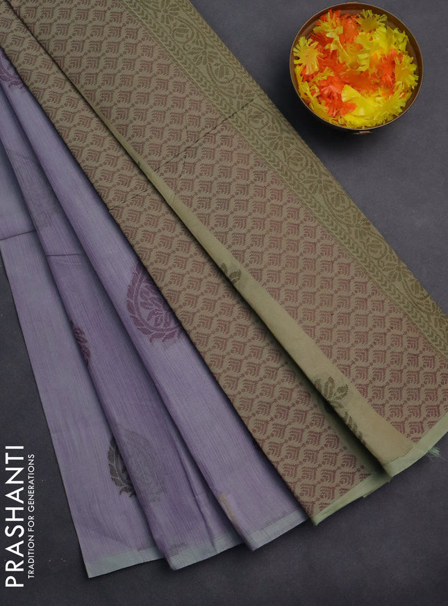Nithyam cotton saree dual shade of lavender and green shade with thread woven buttas in borderless style