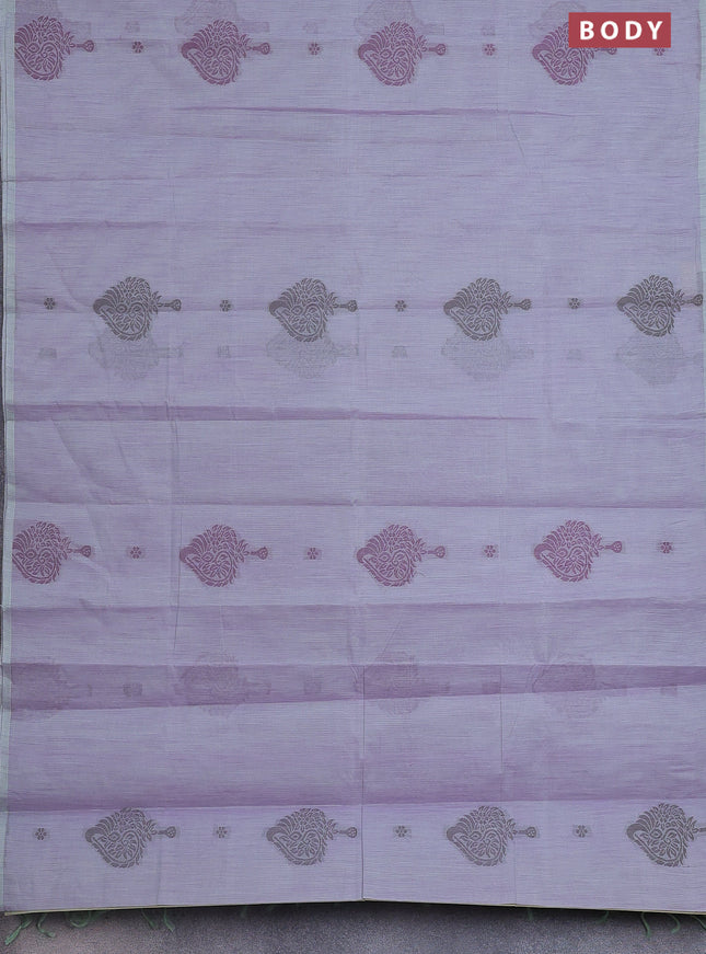 Nithyam cotton saree dual shade of lavender and green shade with thread woven buttas in borderless style