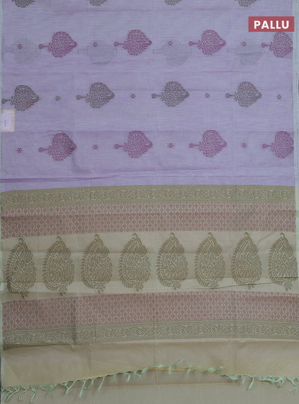Nithyam cotton saree dual shade of lavender and green shade with thread woven buttas in borderless style