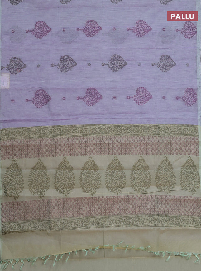 Nithyam cotton saree dual shade of lavender and green shade with thread woven buttas in borderless style