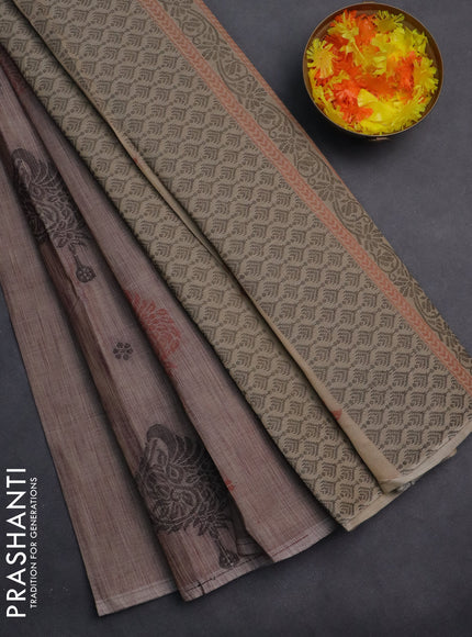 Nithyam cotton saree grey shade with thread woven buttas in borderless style