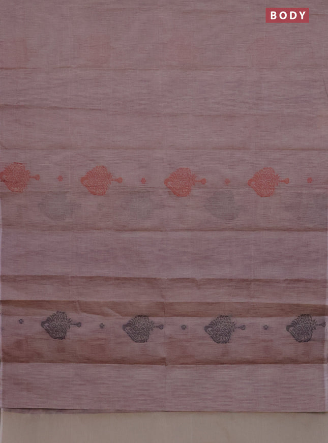 Nithyam cotton saree grey shade with thread woven buttas in borderless style