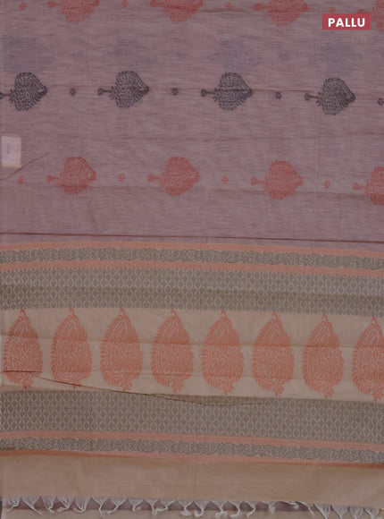 Nithyam cotton saree grey shade with thread woven buttas in borderless style