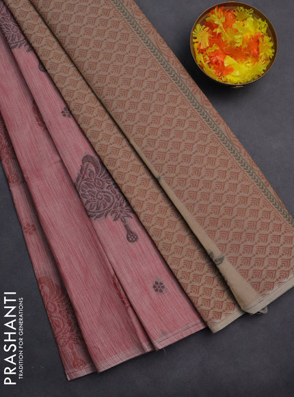 Nithyam cotton saree maroon shade with thread woven buttas in borderless style