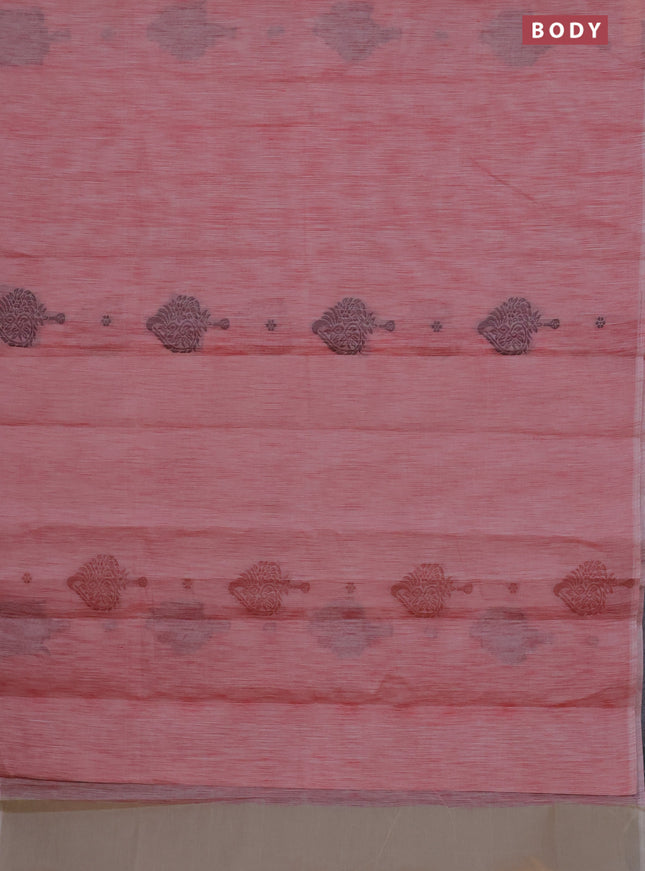 Nithyam cotton saree maroon shade with thread woven buttas in borderless style