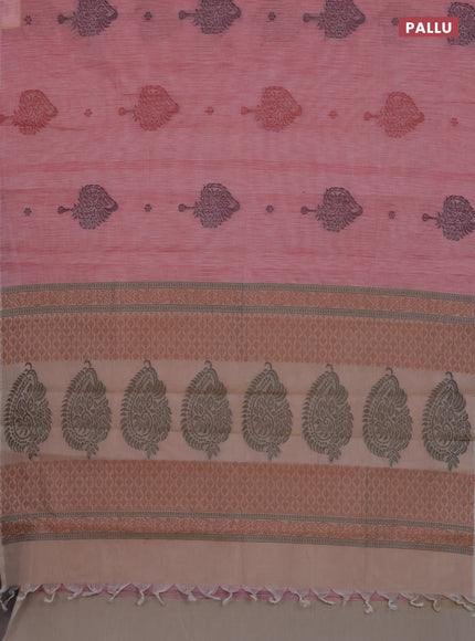 Nithyam cotton saree maroon shade with thread woven buttas in borderless style