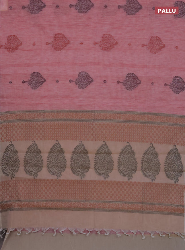 Nithyam cotton saree maroon shade with thread woven buttas in borderless style