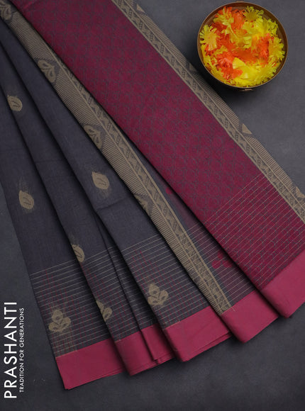 Nithyam cotton saree grey and pink with thread woven buttas and simple border