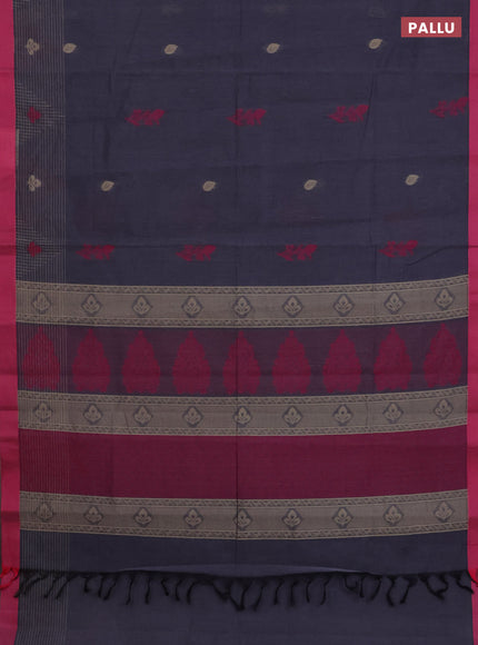 Nithyam cotton saree grey and pink with thread woven buttas and simple border