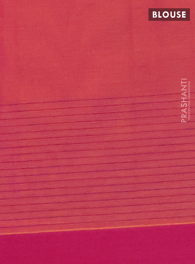 Nithyam cotton saree dual shade of pinkish yellow and magent pink with thread woven buttas and simple border