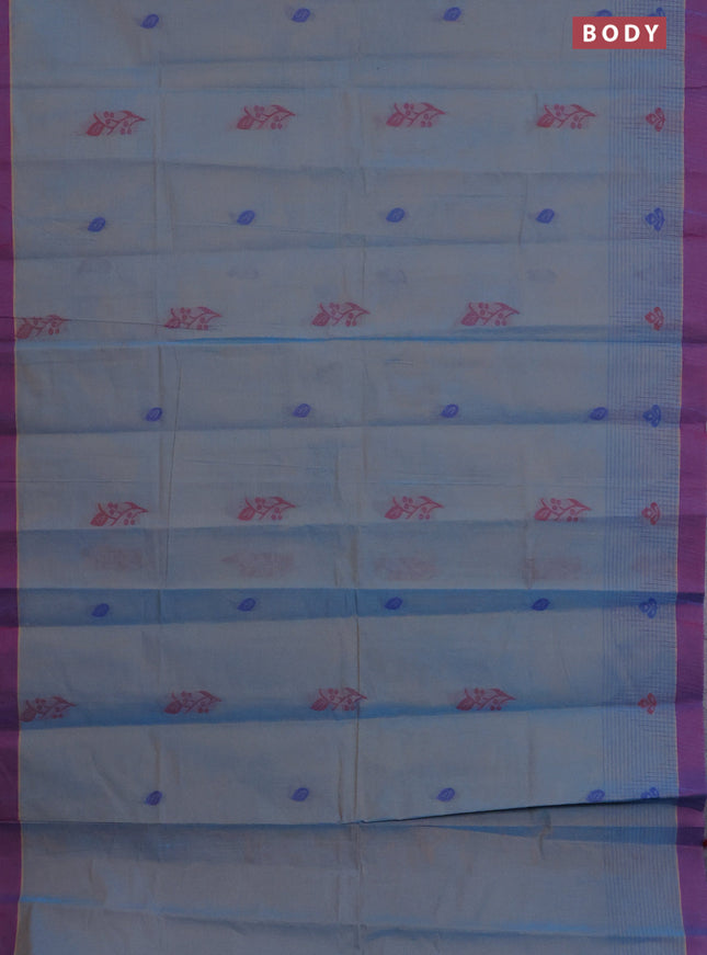 Nithyam cotton saree dual shade of blue and dual shade of maroon with thread woven buttas and simple border