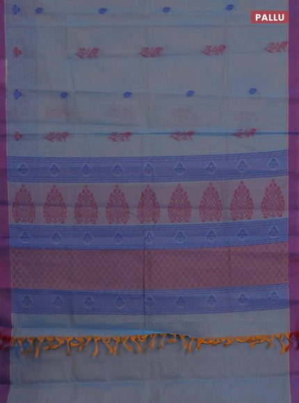 Nithyam cotton saree dual shade of blue and dual shade of maroon with thread woven buttas and simple border