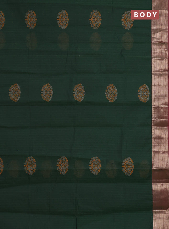 Nithyam cotton saree green and dual shade of pink with allover self emboss & thread woven buttas and thread woven border