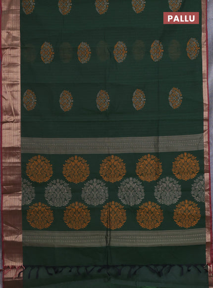 Nithyam cotton saree green and dual shade of pink with allover self emboss & thread woven buttas and thread woven border
