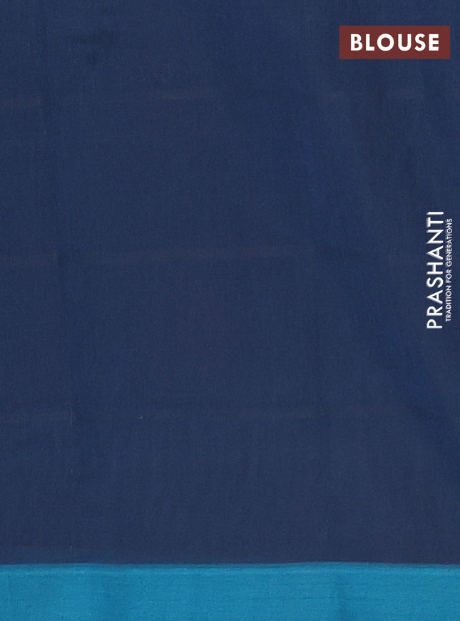 Nithyam cotton saree dark peacock blue and teal blue with thread woven buttas and simple border