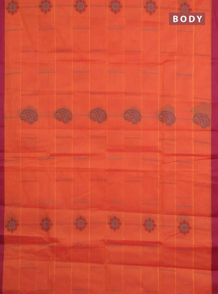 Nithyam cotton saree dual shade of orange and maroon with thread woven buttas and simple border
