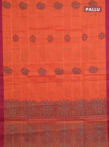 Nithyam cotton saree dual shade of orange and maroon with thread woven buttas and simple border