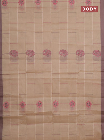 Nithyam cotton saree sandal and pastel brown with thread woven buttas and simple border