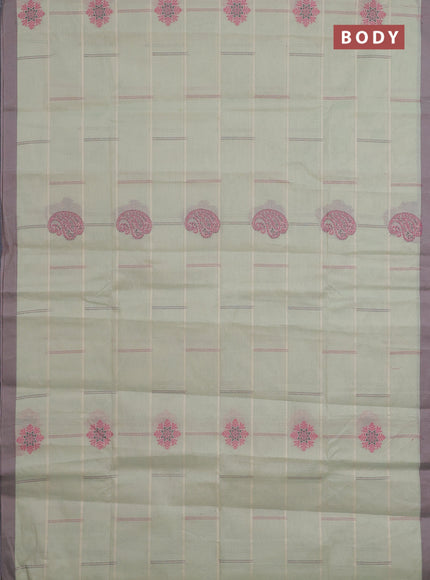 Nithyam cotton saree pista green with thread woven buttas and simple border