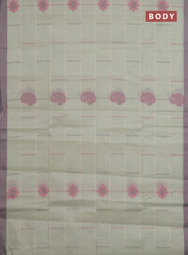 Nithyam cotton saree pista green with thread woven buttas and simple border