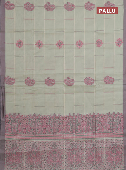 Nithyam cotton saree pista green with thread woven buttas and simple border