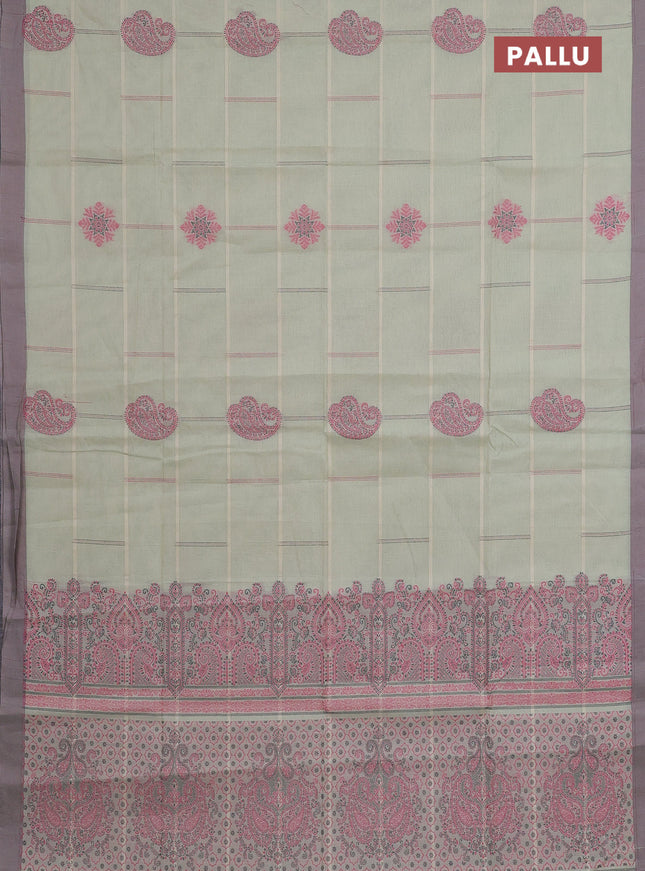 Nithyam cotton saree pista green with thread woven buttas and simple border