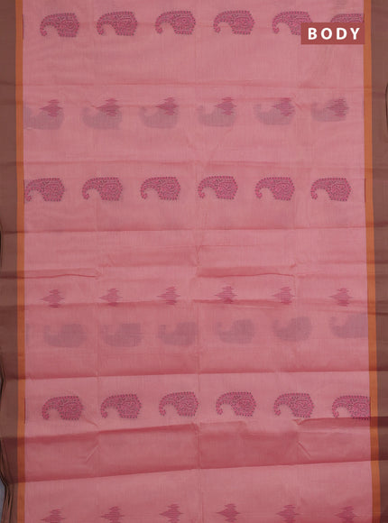 Nithyam cotton saree pastel peach shade with thread woven buttas and simple border