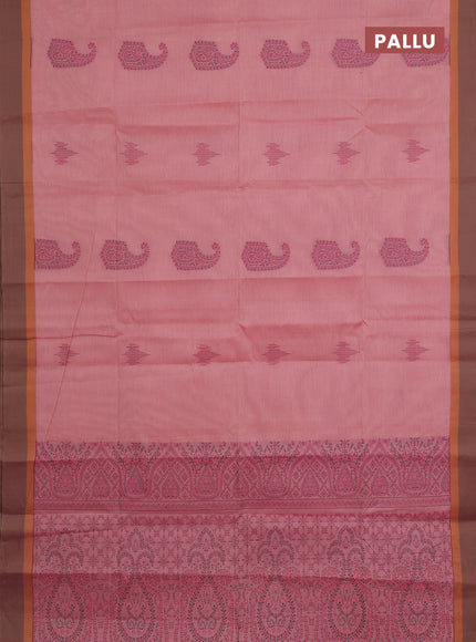 Nithyam cotton saree pastel peach shade with thread woven buttas and simple border